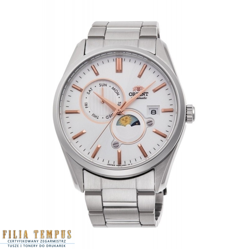 klasyczny męski Zegarek Orient Classic Sun & Moon Automatic RA-AK0306S10B na bransolecie