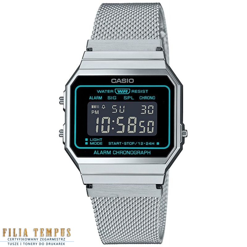 casual uniseks Zegarek Casio Vintage A700WEMS-1BEF Iconic na bransolecie stalowej